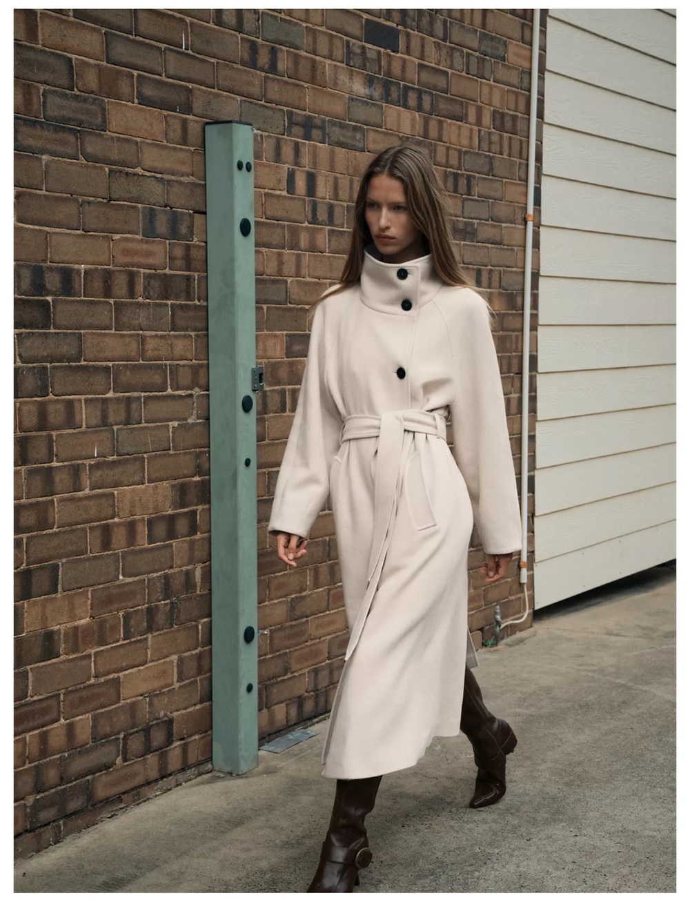 Zara Long Wool Coat with High Neck